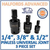 Halfords Advanced 1/4", 3/8" & 1/2" Square Drive Pinless Universal Joint 3PC Set