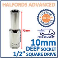 Halfords Advanced 10mm 1/2" Square Drive 6 Point Deep Socket -Lifetime Guarantee