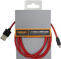 Halfords 1.2M Micro Usb Cable Black/Red