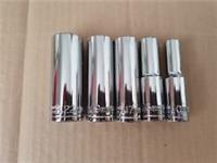 Set of 5 Halfords Advanced 1/2" drive deep 6 point sockets 10 22mm Professional