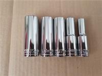 Set of 5 Halfords Advanced 1/2" drive deep 6 point sockets 10 22mm Professional
