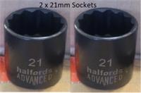 2 x 21mm Halfords Advanced Socket 3/8 Drive 12 Point 21mm Black