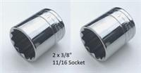 2 x 11/16" SAE Halfords Advanced 3/8" dr. drive imperial socket 12 point bi-hex