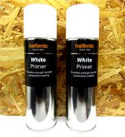 2 x Cans White Primer Aerosol Spray 300ml HALFORDS Tough Durable Protective Coat