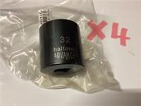 4 X HALFORDS ADVANCED 1/2 DRIVE 32mm 12 POINT SOCKETS BLACK RANGE FREE POSTAGE