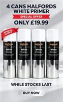 White Primer Aerosol Spray HALFORDS Tough Durable Protective Coat 4 x 300ml