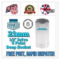 21mm HALFORDS ADVANCED 1/2 Drive Chrome Deep 6 Point Socket *Free Rapid Post*