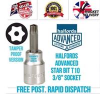 Halfords Advanced T10 SECURITY TORX BIT Socket 3/8 Drive *Free Rapid Post*