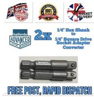 2x Halfords Advanced 1/4 Hex Shank to 1/4 Square Drive Socket Adapter Converter