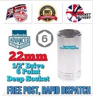 22mm HALFORDS ADVANCED 1/2 Drive Chrome Deep 6 Point Socket *Free Rapid Post*