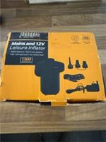 240V Mains/12V In-Car Adaptor Portable Electric Leisure Inflator RRP£15 #215