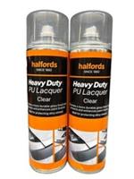 HEAVY DUTY PU CLEAR LACQUER, FAST DRYNG, PACK 2 SPRAY CANS 500 ML, HALFORDS