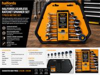 Halfords Advanced 7pc Gearless Ratchet Spanner Set 8-17mm Metric Wrench