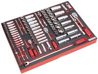 Sealey 91pc 1/4 inch 3/8 inch & 1/2 inch Sq Socket Set Tool Tray