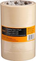 Halfords 4 Pack Masking Tape 2 X 25Mm X 50Mm X 25M