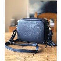 Navy Leather Tassel Camera Bag