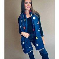 Navy Star Print Cashmere Blend Blanket Scarf
