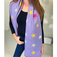 Purple Star Print Cashmere Blend Blanket Scarf