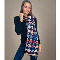 Navy Houndstooth Print Cotton Scarf Size One Size
