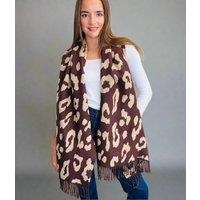 Coffee Leopard Print Cashmere Blend Scarf