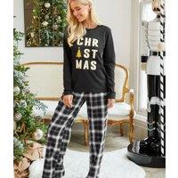 Women's Black Check Long Sleeve Christmas Pyjamas (2-Piece Set) Size 10