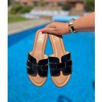 Black Faux Leather Sliders Size 3