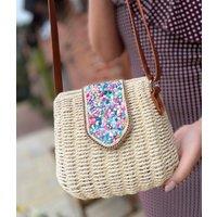 Natural Jessica Raffia Beaded Basket Weave Bag