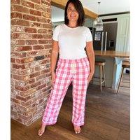 Pink & White Checked Cotton Loungewear Bottoms Size 10