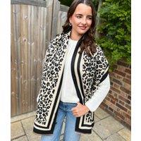 Ivory Leopard Print Cashmere Blend Scarf