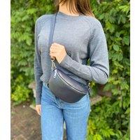 Navy Leather Sling Crossbody Bag
