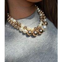 Gold & Pearl Statement Bead Necklace