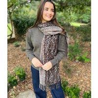 Brown Animal Print Cashmere Blend Scarf