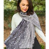 Grey Animal Print Cashmere Blend Scarf