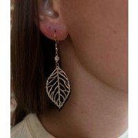 Gold Stencil Leaf Drop Earrings