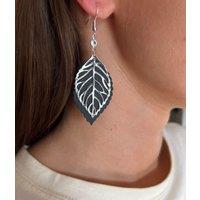 Silver Stencil Leaf Drop Earrings