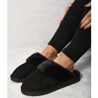 Black Faux Fur Mule Slippers Size 3
