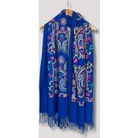 Blue Embroidered Cashmere Blend Scarf