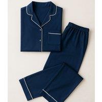 Navy Cotton Modal Revere Pyjama Set Size 8/10
