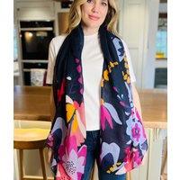 POM Navy Blue Tropical Print Scarf