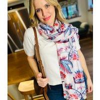 POM Blue & Red Silky Floral Print Scarf