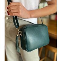 Teal Leather Tassel Camera Bag