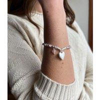 Silver Heart Charm Beaded Bracelet