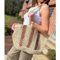 Estie Cream Striped Woven Tote Bag
