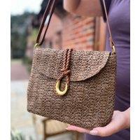 Mocha Cross Body Raffia Messenger Bag
