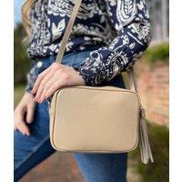 Taupe Leather Tassel Camera Bag