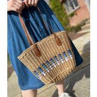 Natural Raffia Blue Weave Shopper Bag