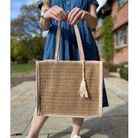 Pink Trim Raffia Tote Bag