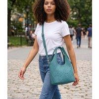 Turquoise Lace Pattern Tote Handbag