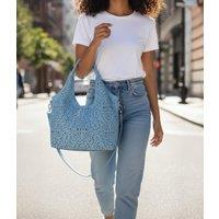 Blue Lace Pattern Tote Handbag