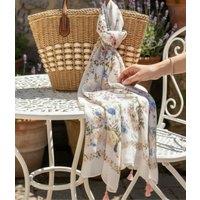 Bird & Flower Print Tasselled Edge Scarf